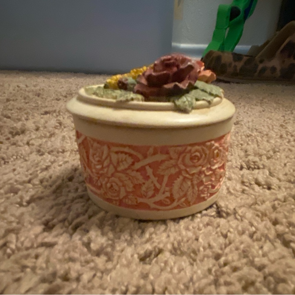 Cream and Pink Decorative Ceramic Jar